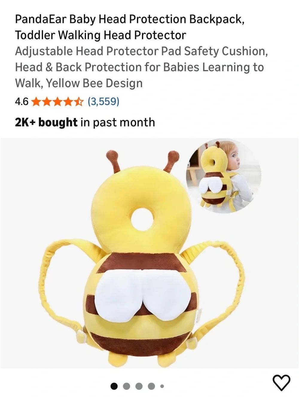 PandaEar Yellow Bee Toddler Head Protection Backpack